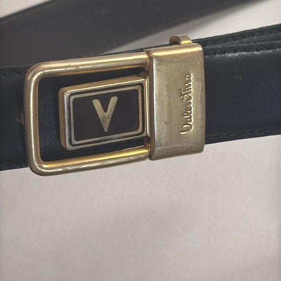 Mario Valentino Black Leather Belt Gold Enamel Buckle - Picture 2 of 5
